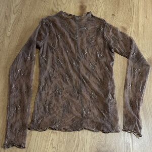 Source Unknown Sheer Lace Top in Brown